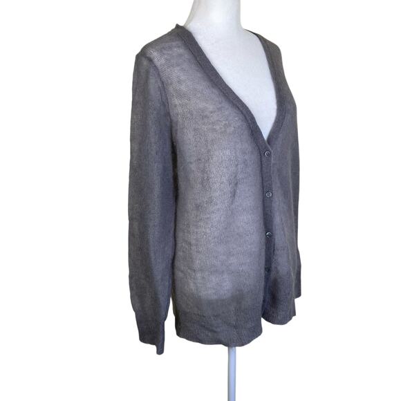 J. Jill Sz M Gossamer Loose Knit Mohair Wool Cardigan Grey Minimalist Delicate - Picture 5 of 16
